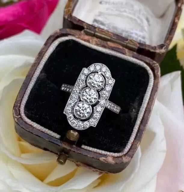 4Ct Art Deco Vintage Style Lab Created Diamond Engagement 14K White Gold FN Ring