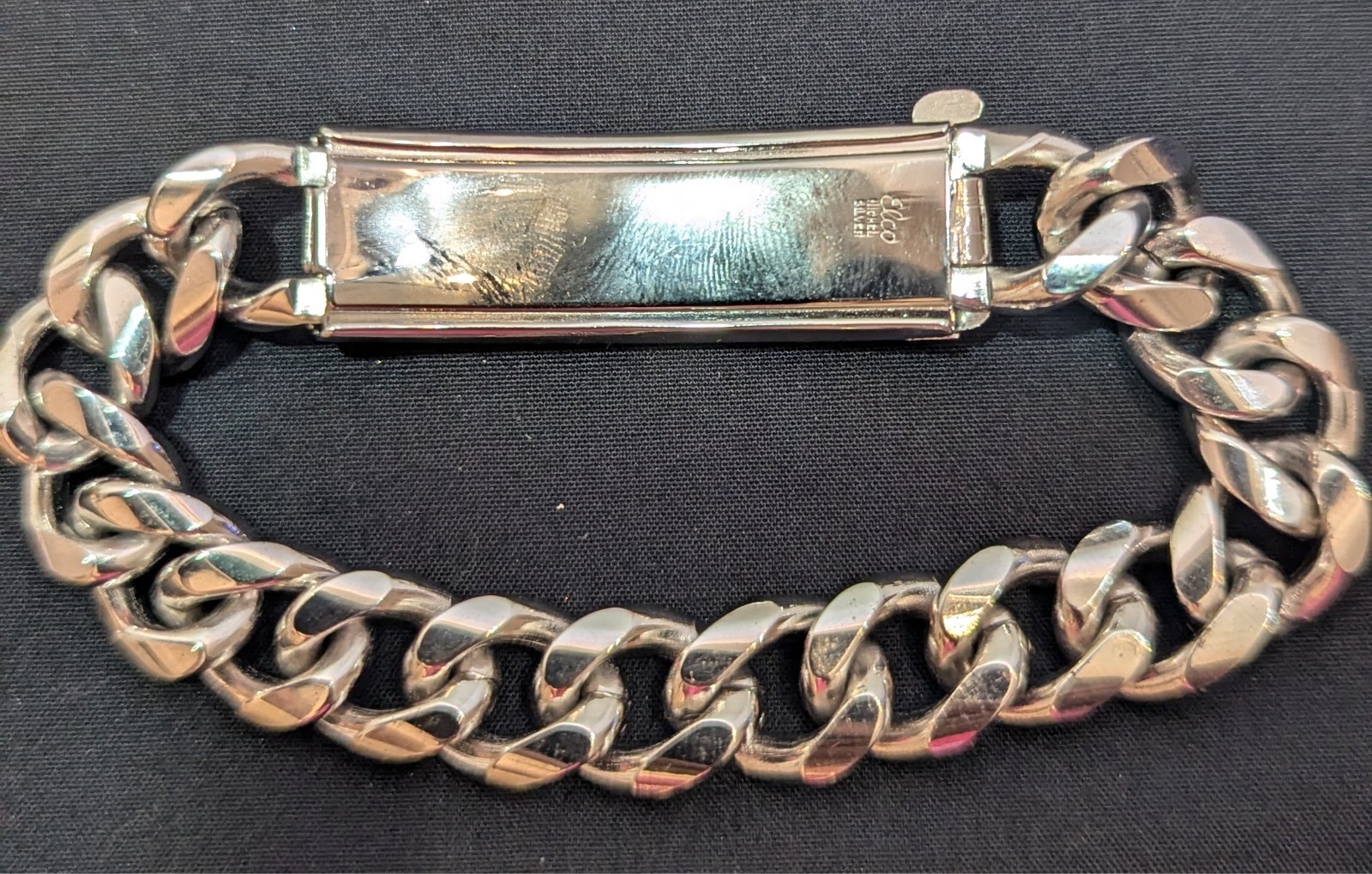 Vintage ELCO Nickel Silver Identity ID Curb Chain Bracelet 8″ MCM “Chris”
