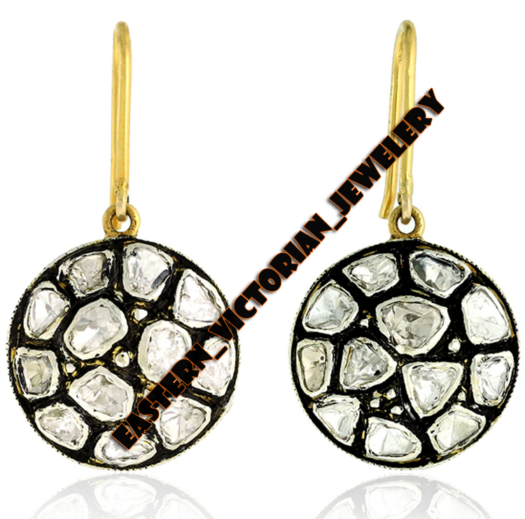 1.88ctw Genuine Old Mine Antique Cut Diamond Silver Vintage Disc Earring Jewelry