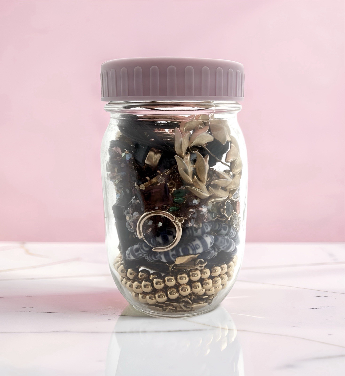 Mystery Jewelry 17pc Jar Vintage Modern Gold Monet Trifari Costume Fashion Lot
