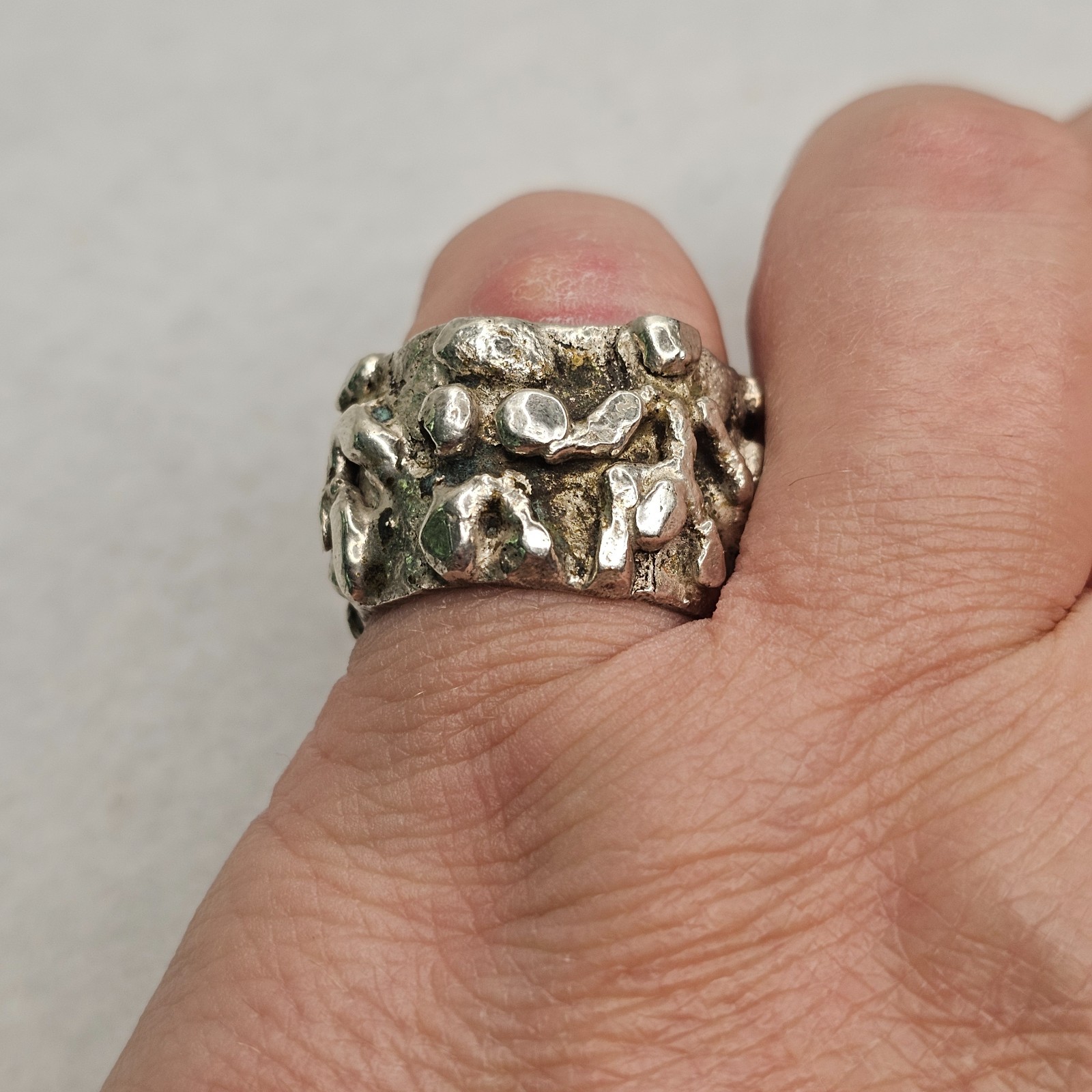 Vintage Brutalist Sterling Silver Abstract Figural Wide Band Ring Size 10 26.85g