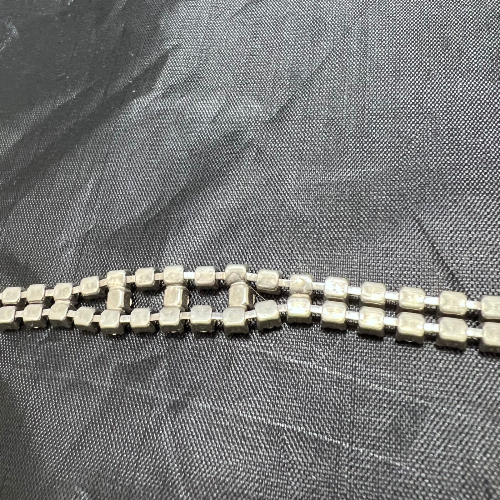 Vtg Rhinestone Bracelet Silver Tone Two Row Sparkling Bridal Formal Prom Glam