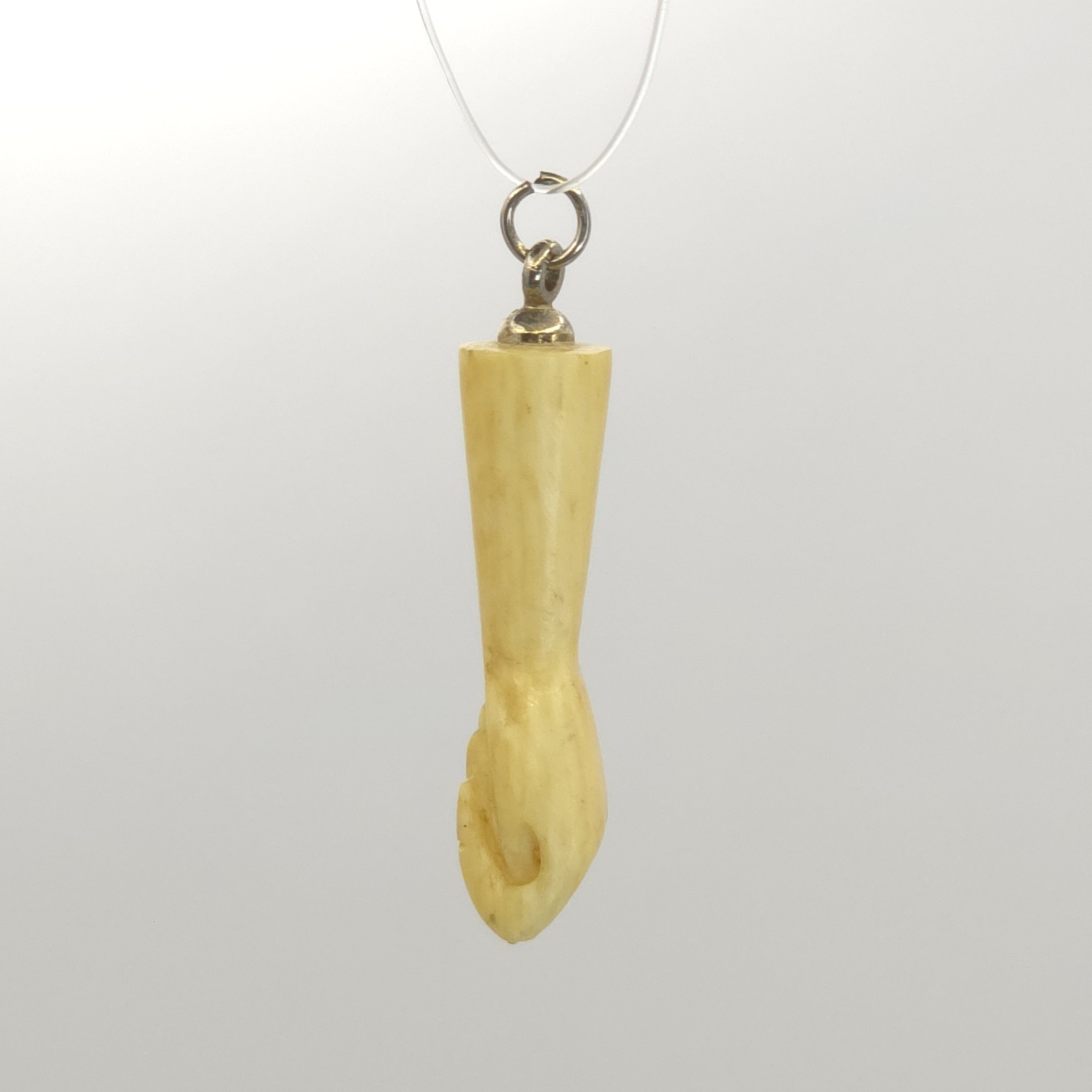 Antique Bone Figa Pendant or Charm Bovine / Cow Bone 1″ Carved Silver Tone