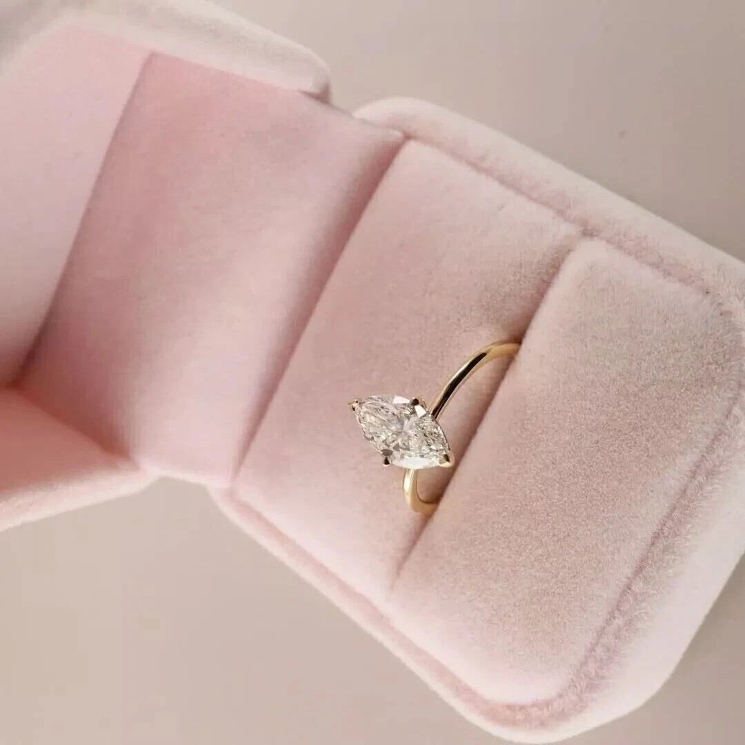 1.7Ct Marquise Cut Lab Created Diamond Engagement Solitaire Ring 14K Gold Finish