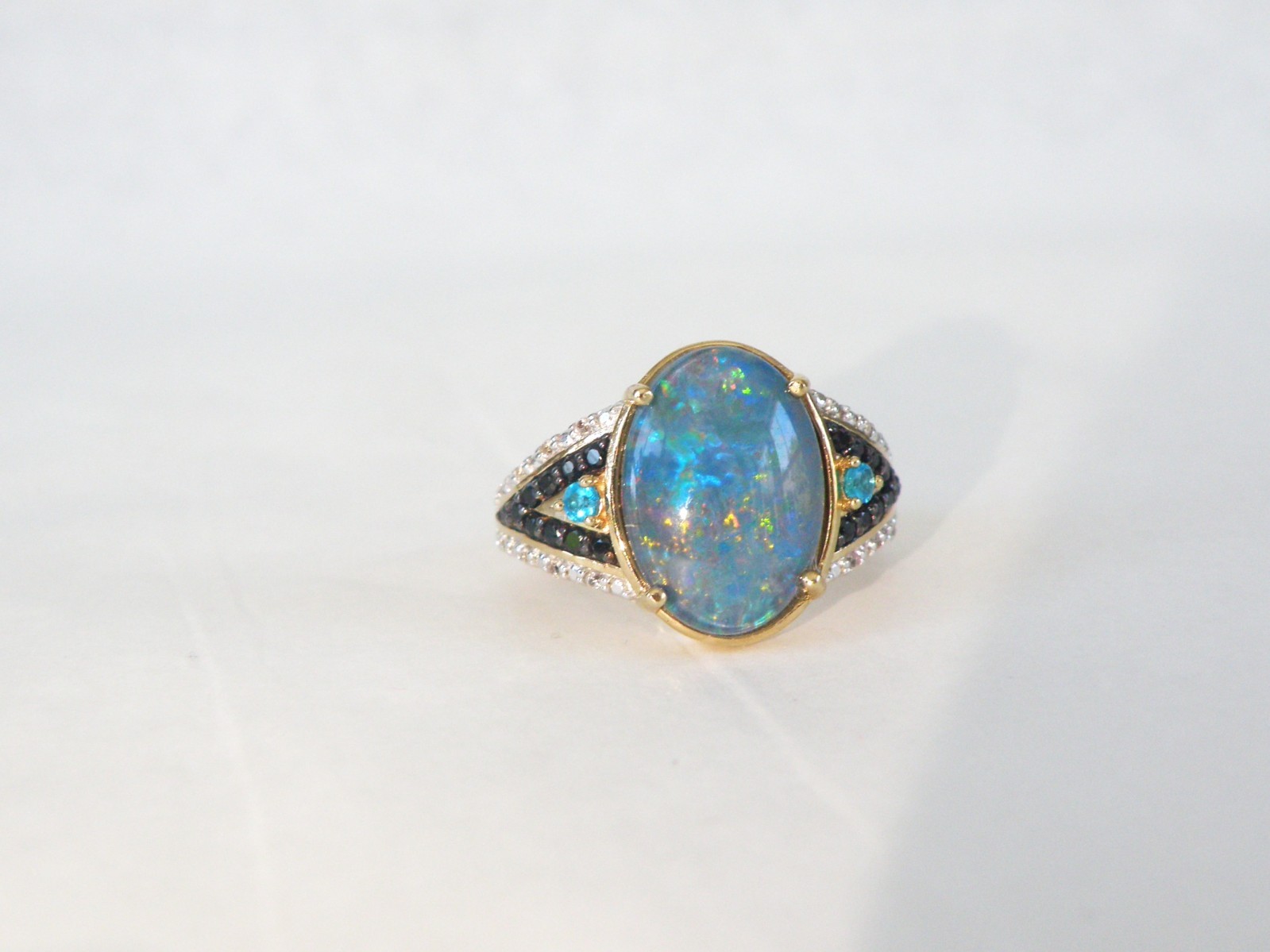 Sterling Silver 925 Gold Over Australian Opal Triplet Gemstone Ring Size 6