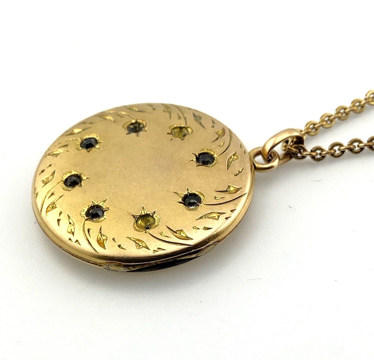 Antique Victorian Gold Filled Paste Stone E.M. Monogram Locket Necklace 21 In
