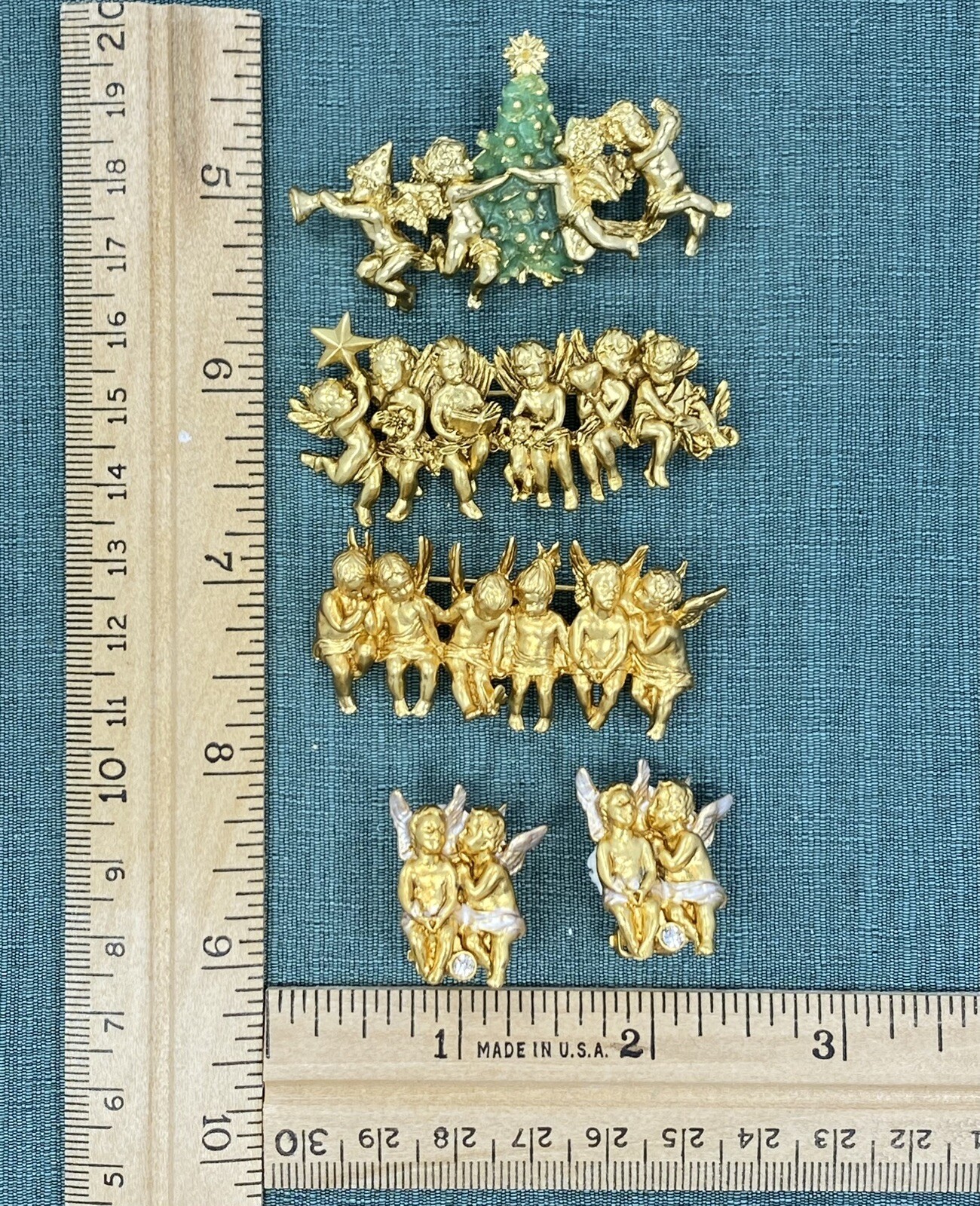 I Am Edgar Berebi All 4 Vintage All In A row Angels 3 Pins 1 Pair Earring