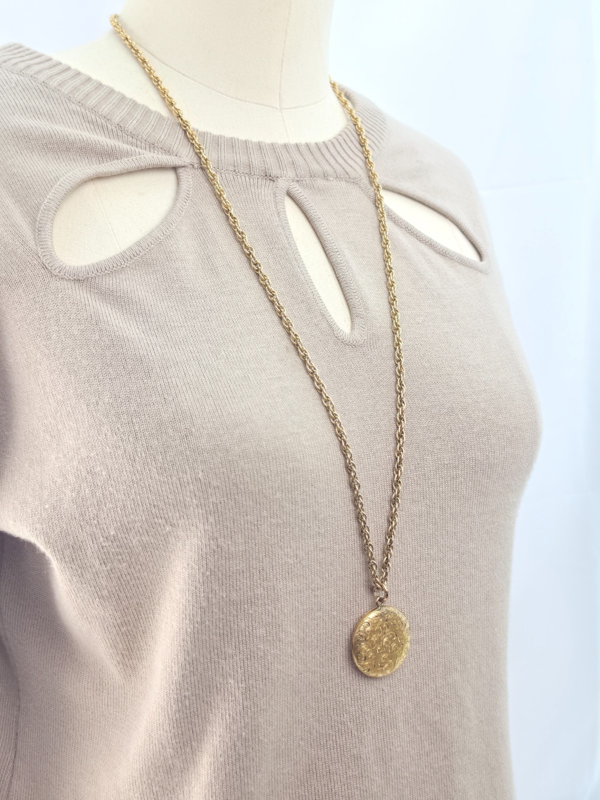 Antique W&SB 1/4 Gold Shell Fill Art Nouveau 3cm Locket Rope Chain Necklace