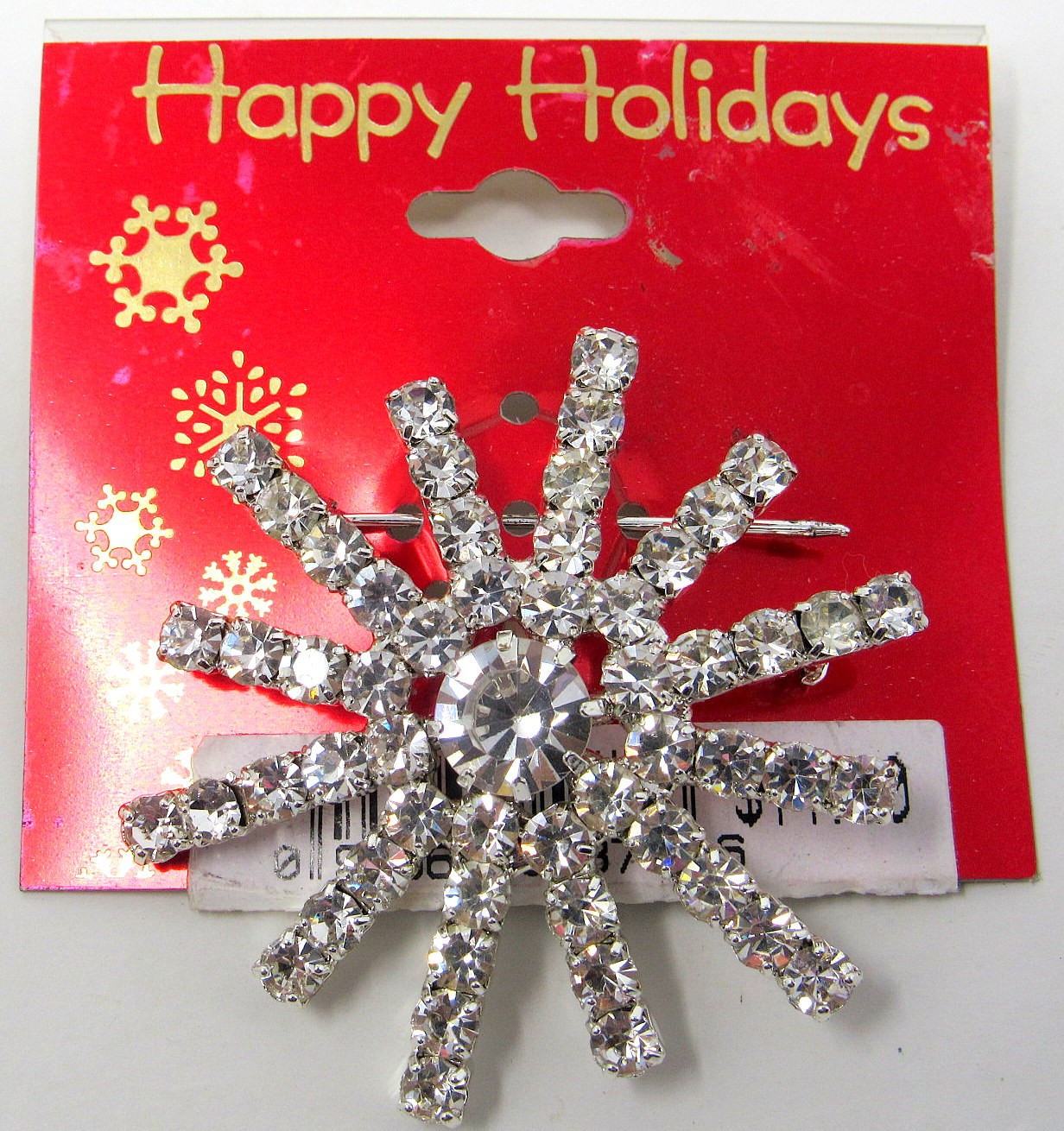 Rhinestone Snowflake Pin 2 inch Round Winter Christmas 12 Spokes US Seller STP
