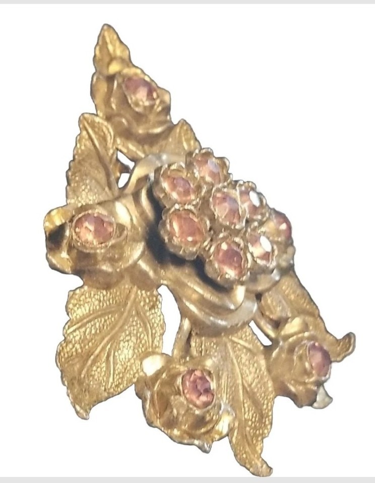 Little Nemo Antique Dress Clip, 3 Inch Signed, LN/25, Pink Rhinestones & Silver