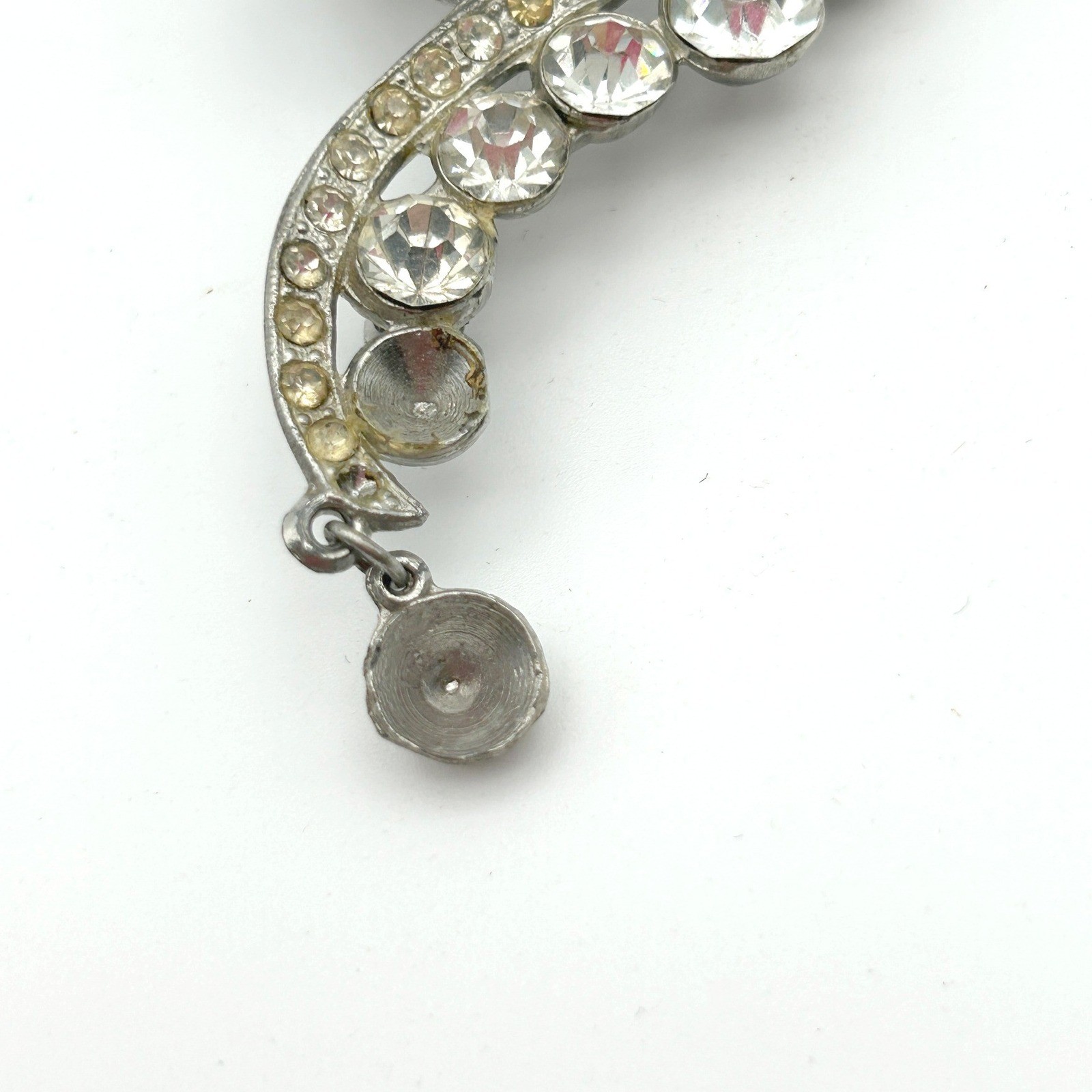 Vintage 1940s Pot Metal Rhinestone Brooch Pin Swirl Dangle Drop As Is
