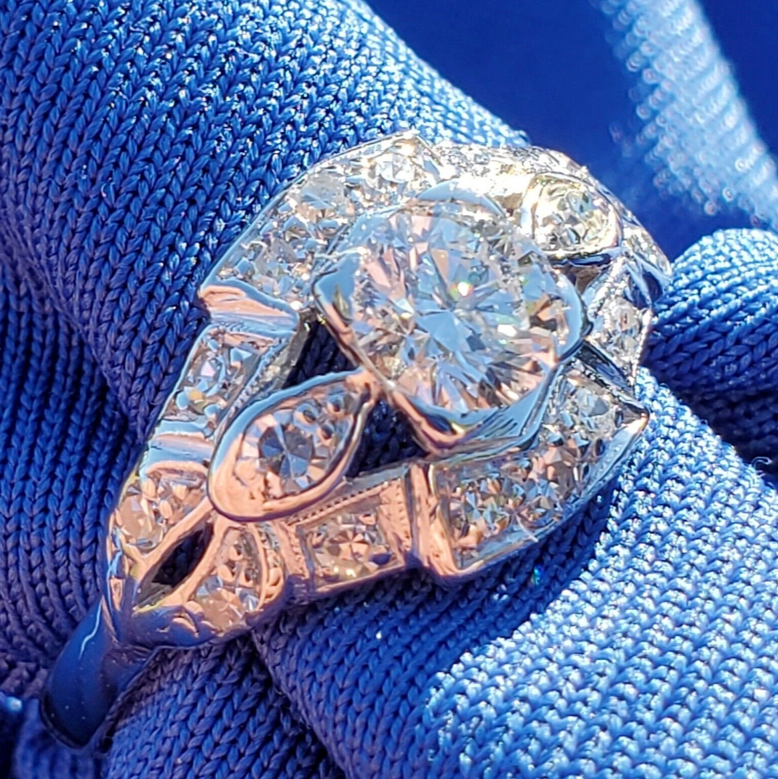 ORIGINAL EARTH MINED DIAMOND Deco Engagement Ring Antique Platinum Solitaire S 6