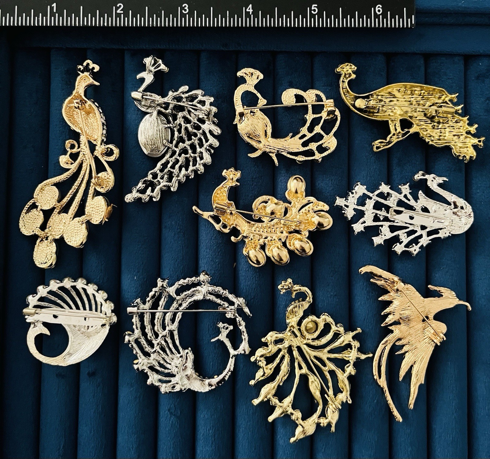 10pc Vintage Style Peacock Brooch Lot Wholesale Crystal Rhinestone Bird Pin Set