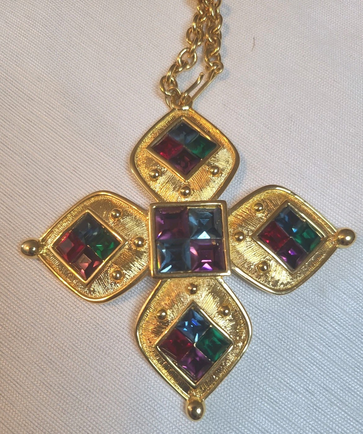 Vintage Napier Galleria Gold Tone Runway Necklace Multi Color Swarovski Crystal