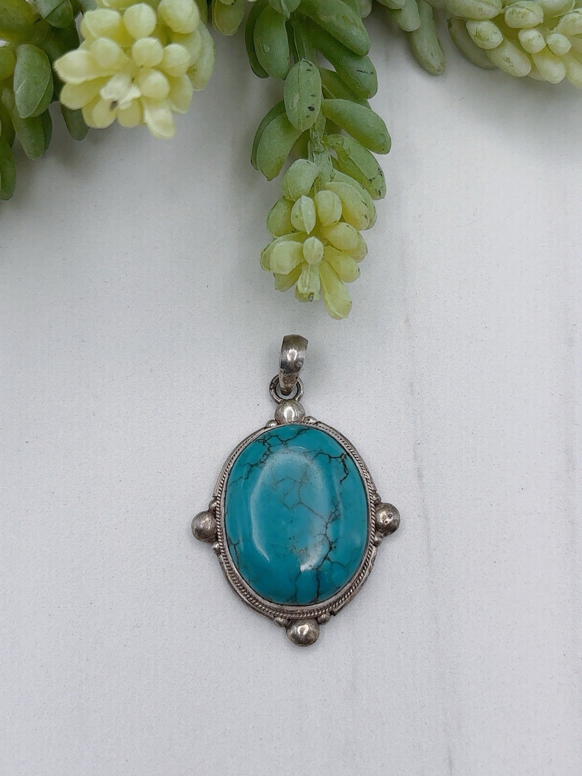 Sterling Silver 925 Turquoise Pendant Oval Shape