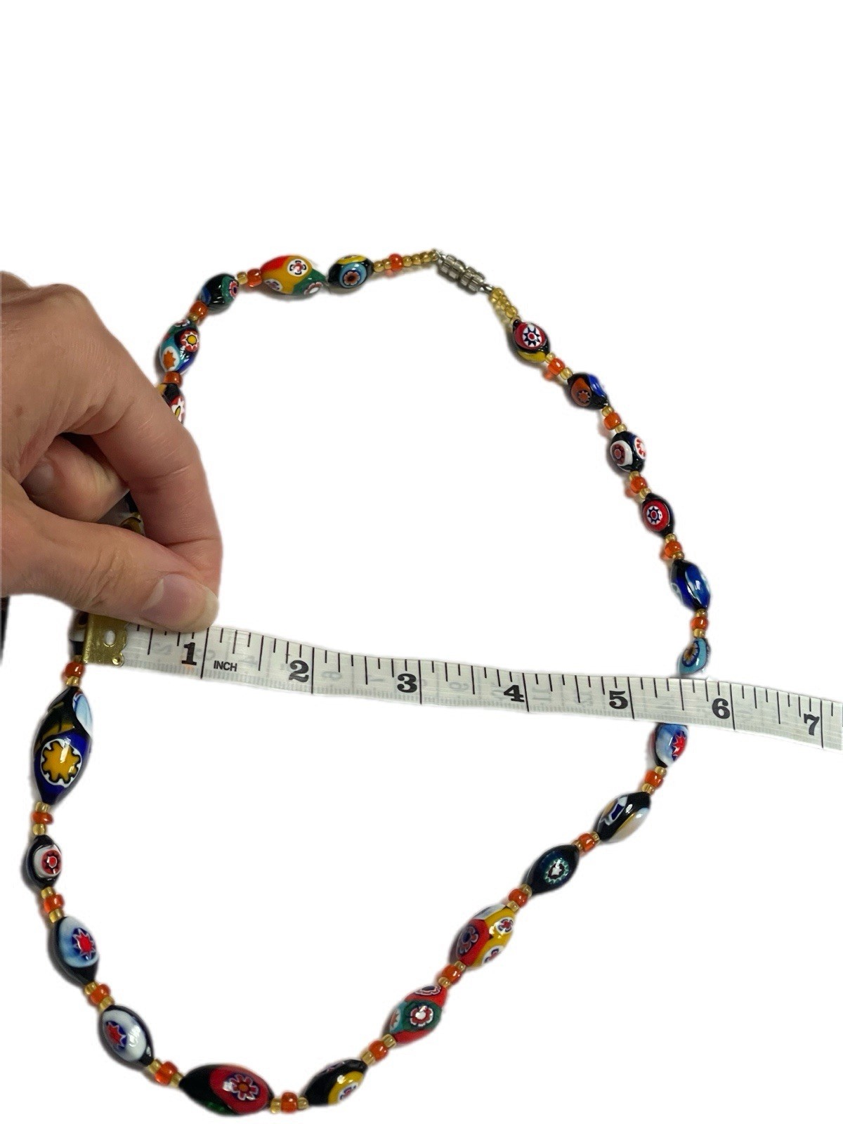 Vintage Venetian Millefiori Glass Bead Necklace – Multicolor 10”L Avantgarde