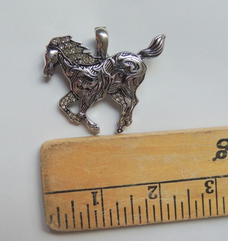 Silver-Tone Rhinestone metal Horse Pendant