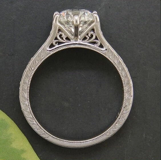 Art Deco Style Round Lab Created Diamond 14K White Gold FN Filigree Wedding Ring
