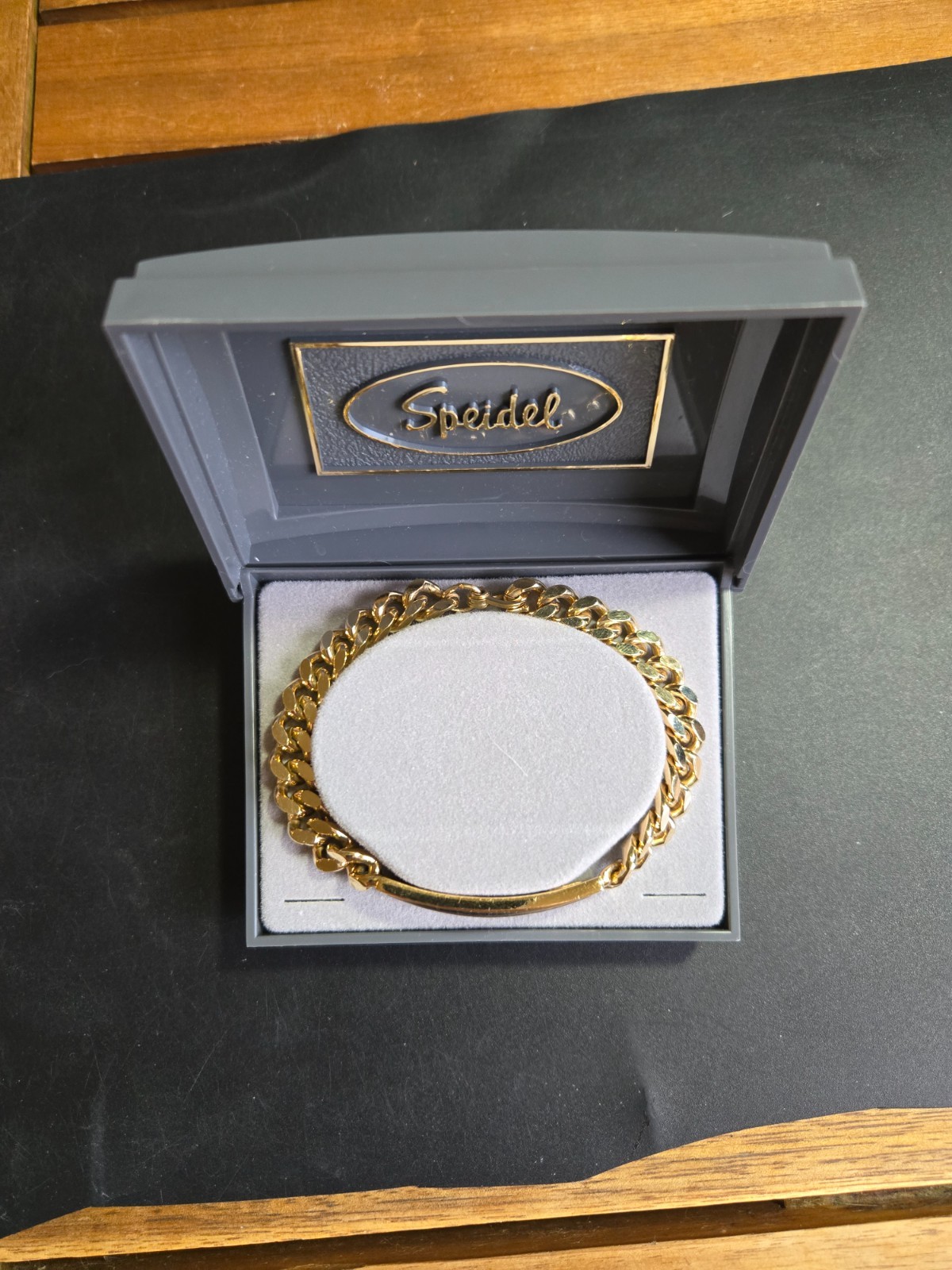 Vintage Speidel ID Bracelet Gold & Silver Tone Link Chain Engravable 8”