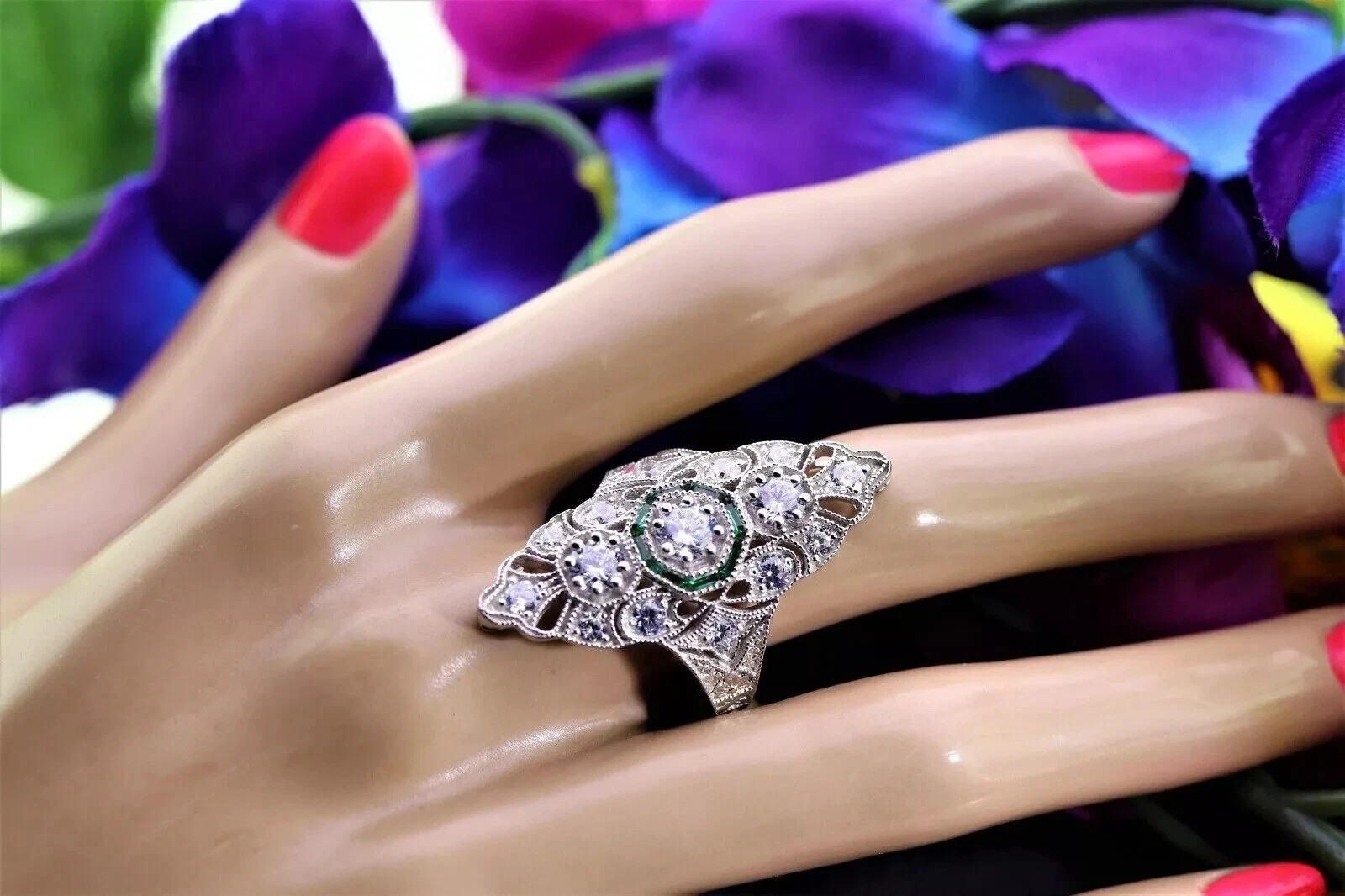 Art Deco 2.50Ct White Emerald CZ Vintage Engagement Wedding Ring In 925 Silver