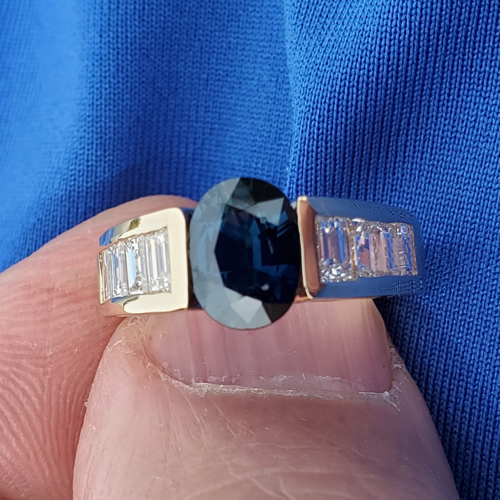 Original EARTH MINED SAPPHIRE DIAMOND Engagement Ring Deco Style SOLID 18K GOLD