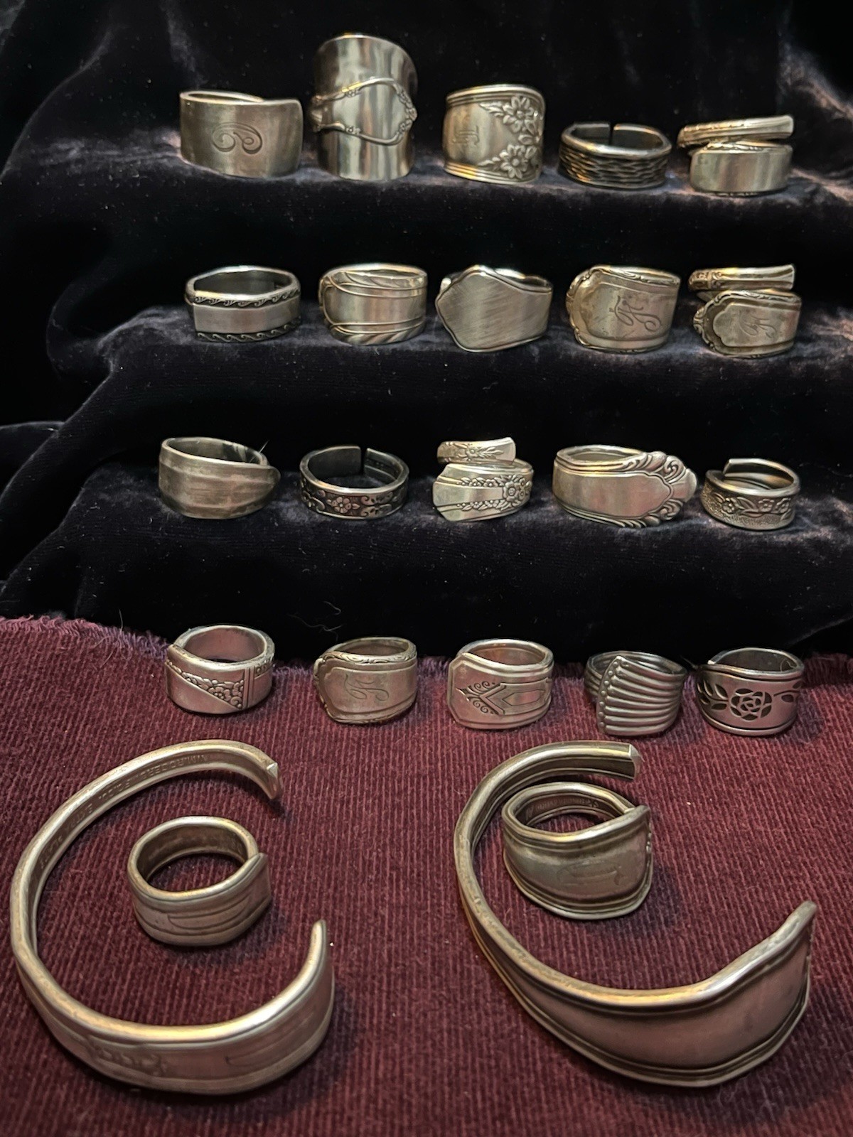 Spoon Ring & Bracelet Lot Of 24-Silver Plated & Stainless Steel Antique Deco