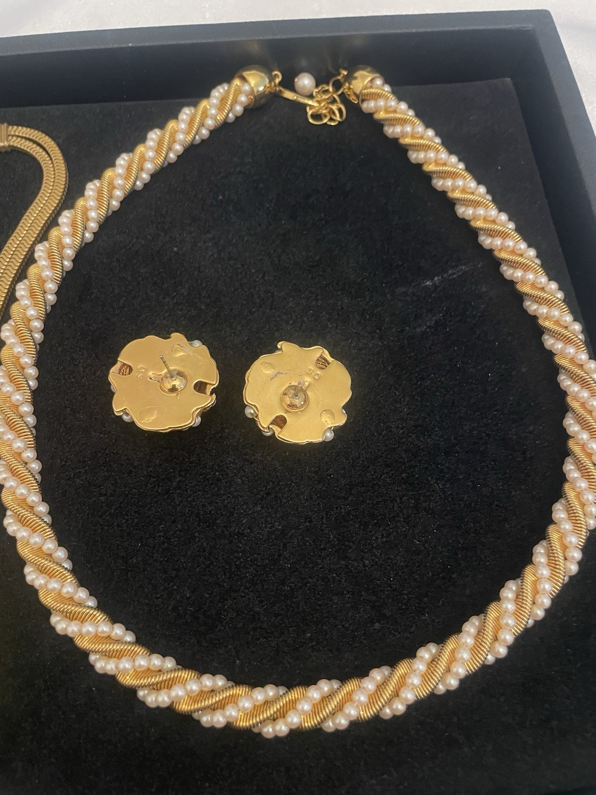 G-Tone Faux Pearl Jewelry Lot NECKLACES Omega Choker Twisted Cable Links Chain