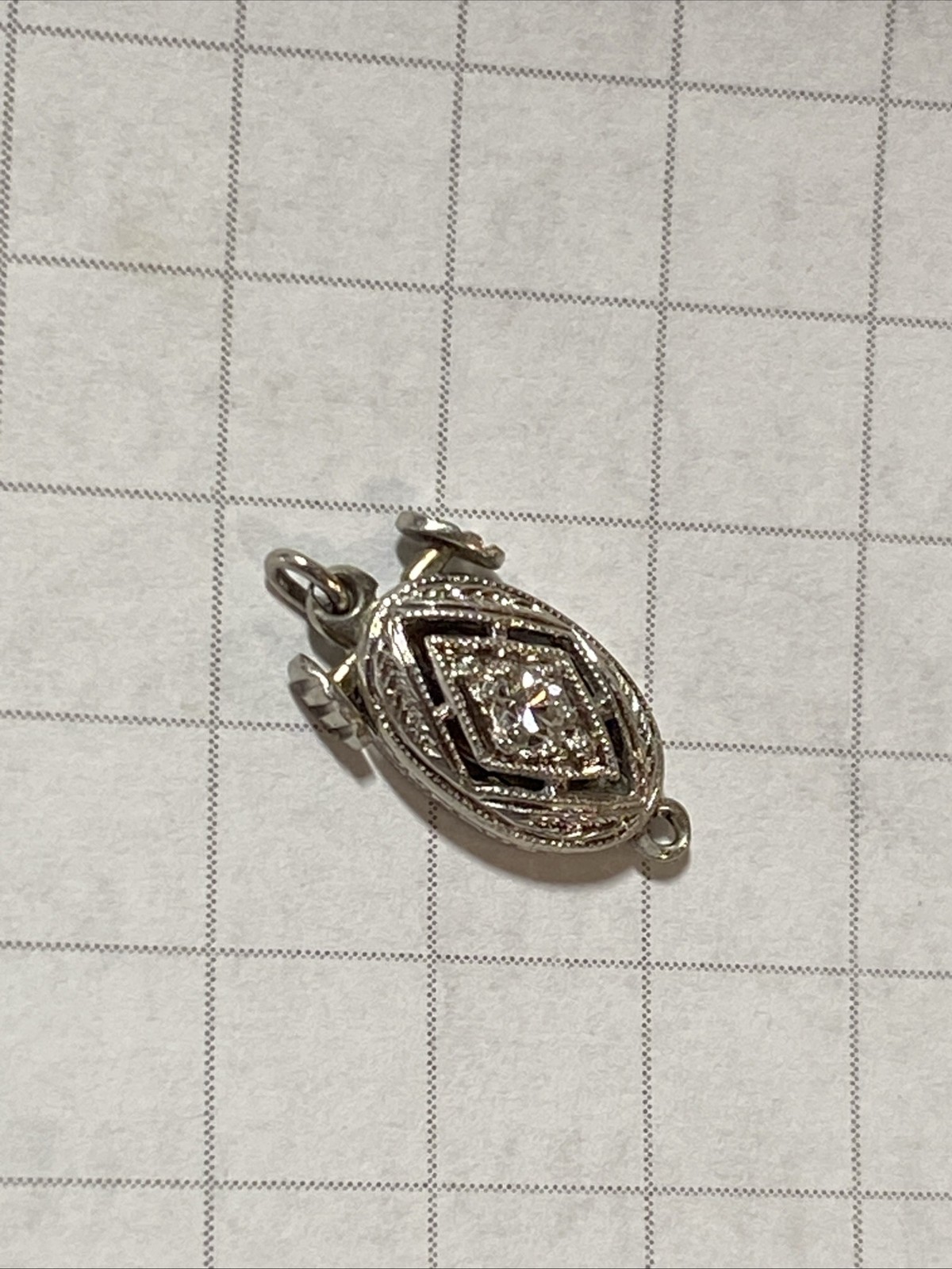 Art Deco Clasp White Gold Diamond Engraved Open Push Box Jewelry Finding