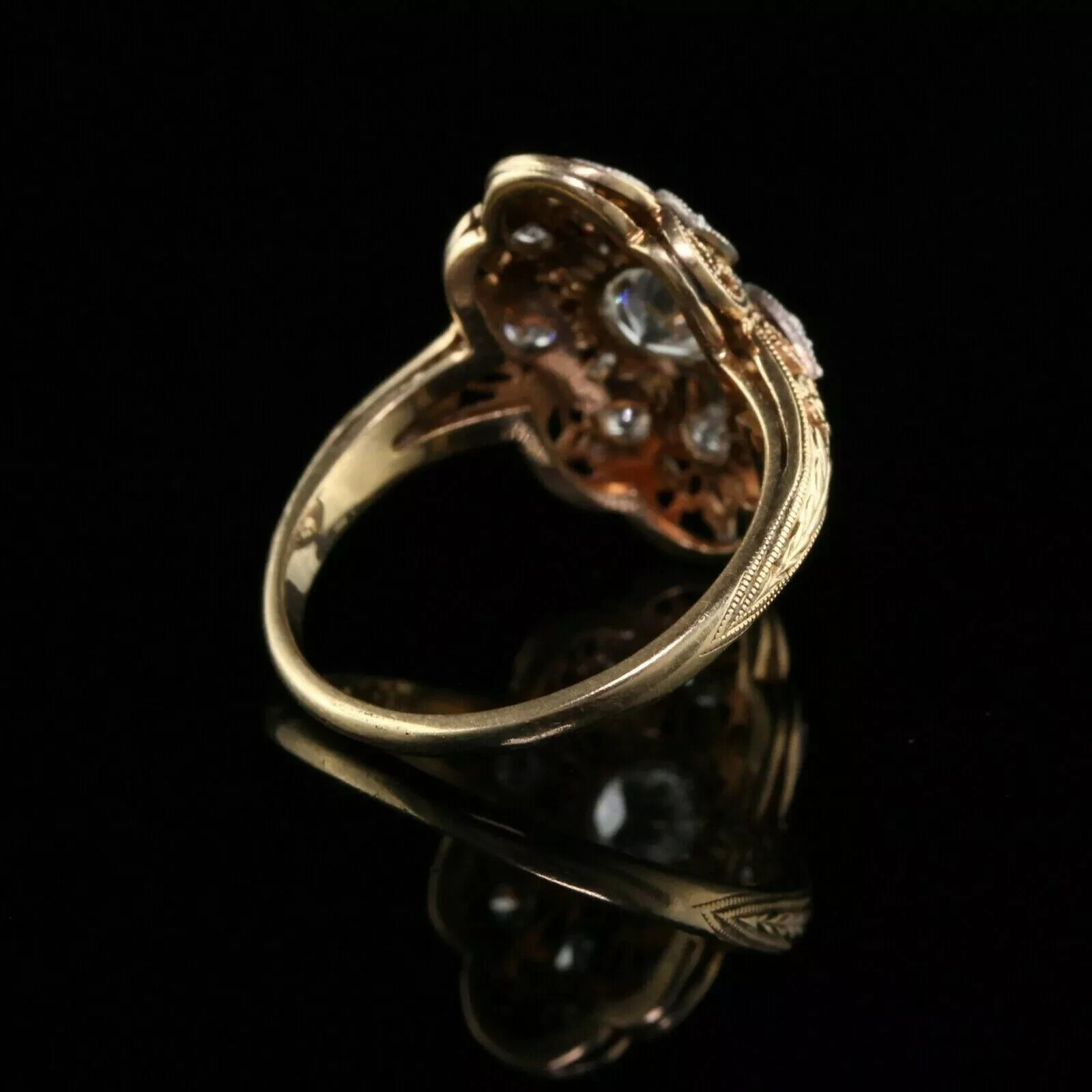 Art Deco Vintage Round Lab Created Diamond 14K Two-Tone Gold FN Engagement Ring
