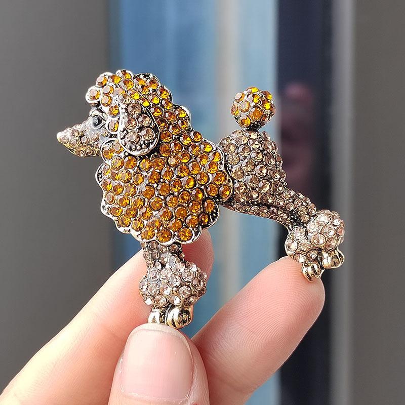 2-color Sparkling Rhinestone Poodle Dog Brooches Women Animal Party Brooch Pins