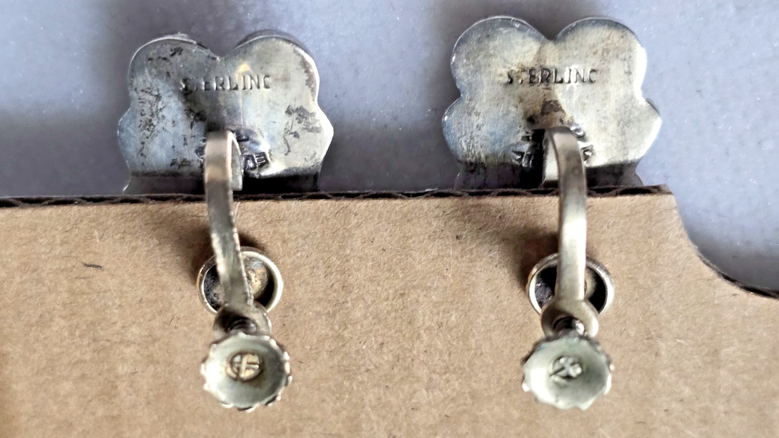 Vintage Earrings 925 Sterling Silver Authentic Abalone Stones Screw back