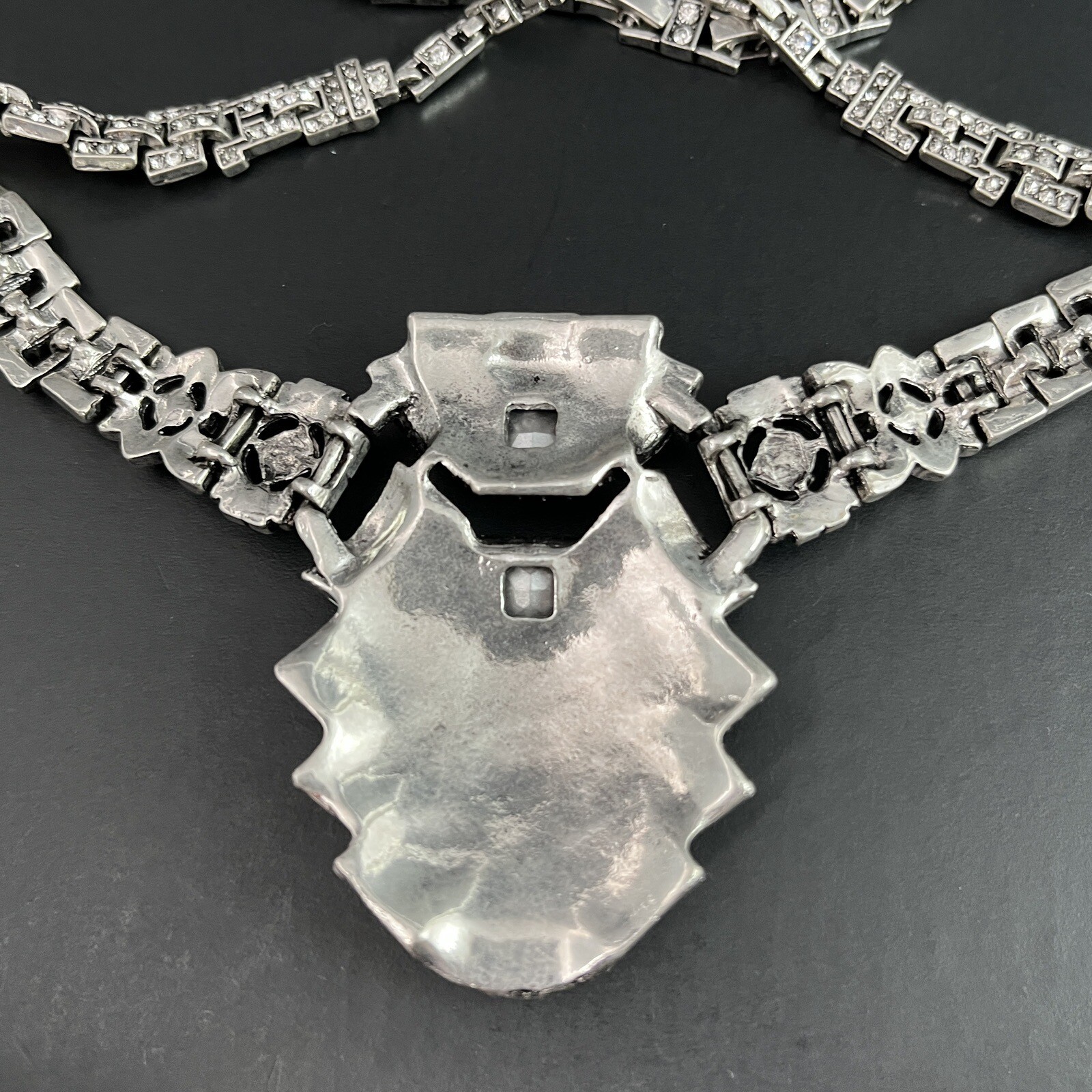 Art Deco Revival Rhinestone Choker Necklace Silver Blue Lavalier Wedding Bride