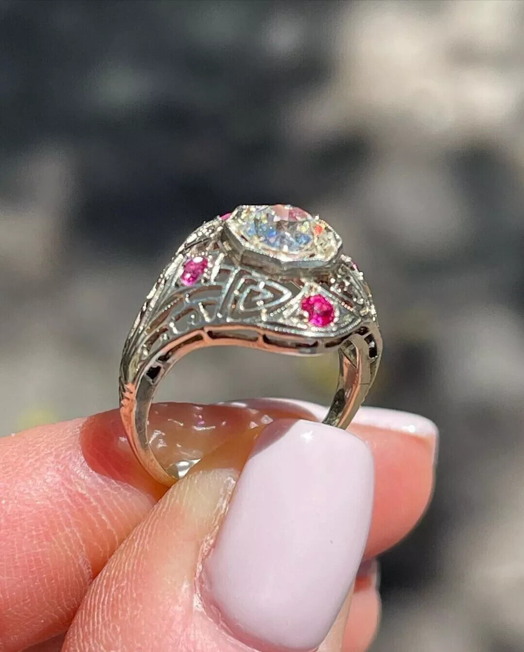 2.5Ct Art Deco Style Filigree Lab Created Diamond Wedding 14K White Gold FN Ring
