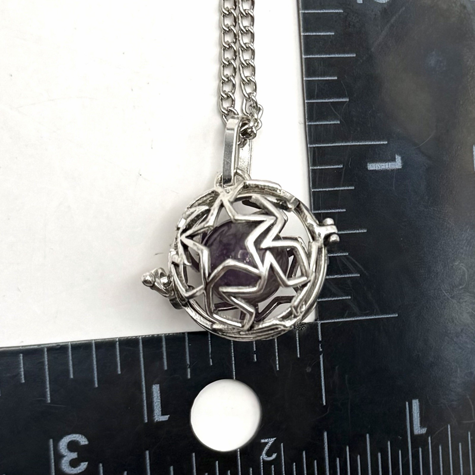 Vintage Silver Tone Cage Pendant Necklace 20 Inch Chain Y2K