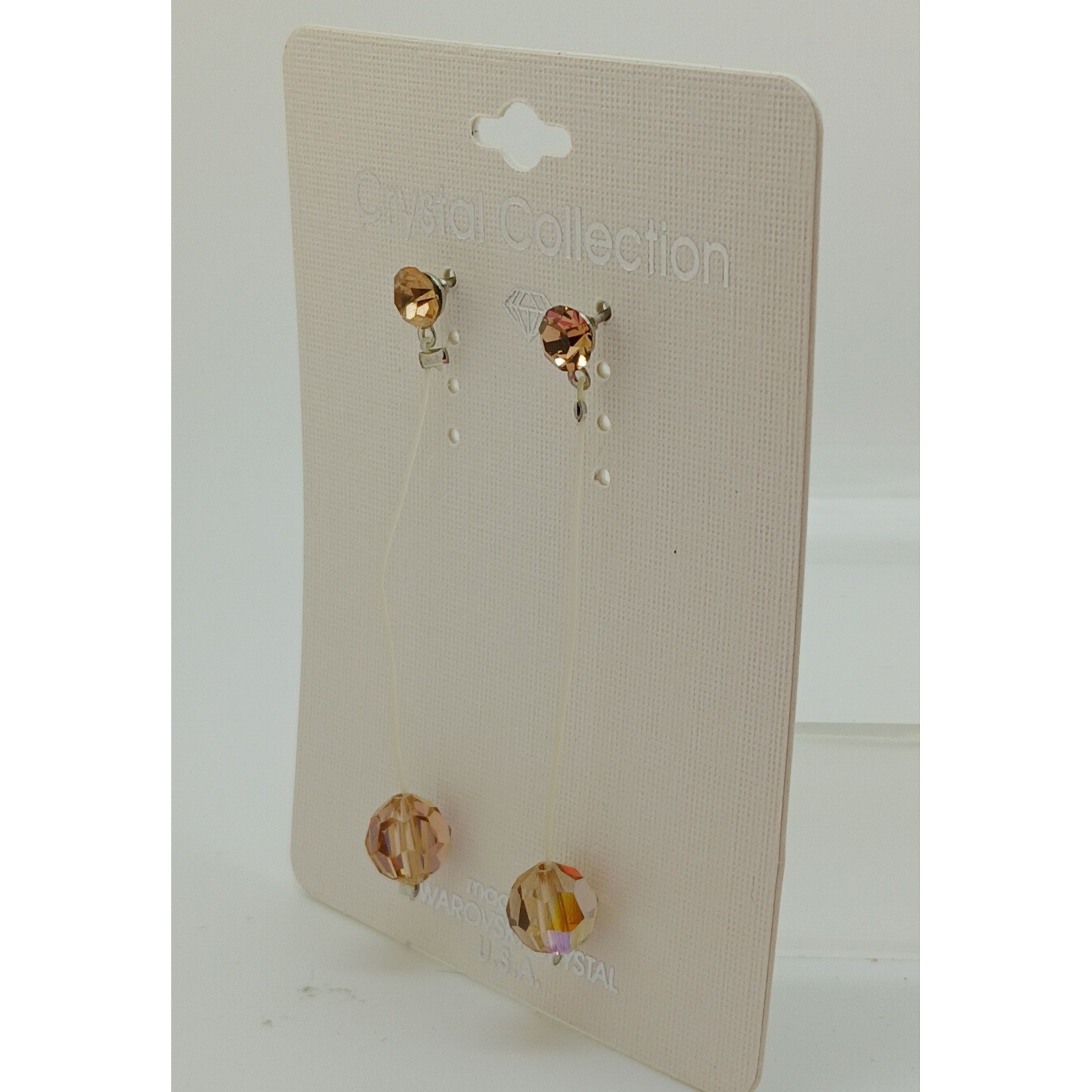 Vintage 1990s Swarovski Crystal Drop Earrings Amber New Old Stock USA Made