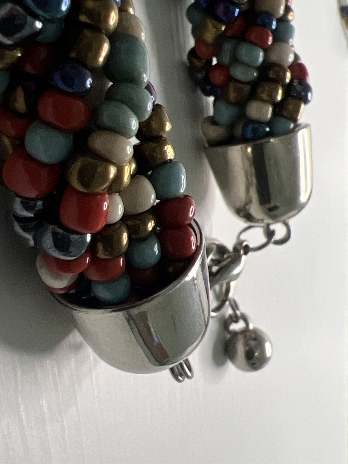Multicolored Bead Multi Strand Statement Silver Tone Necklace Bracelet Set