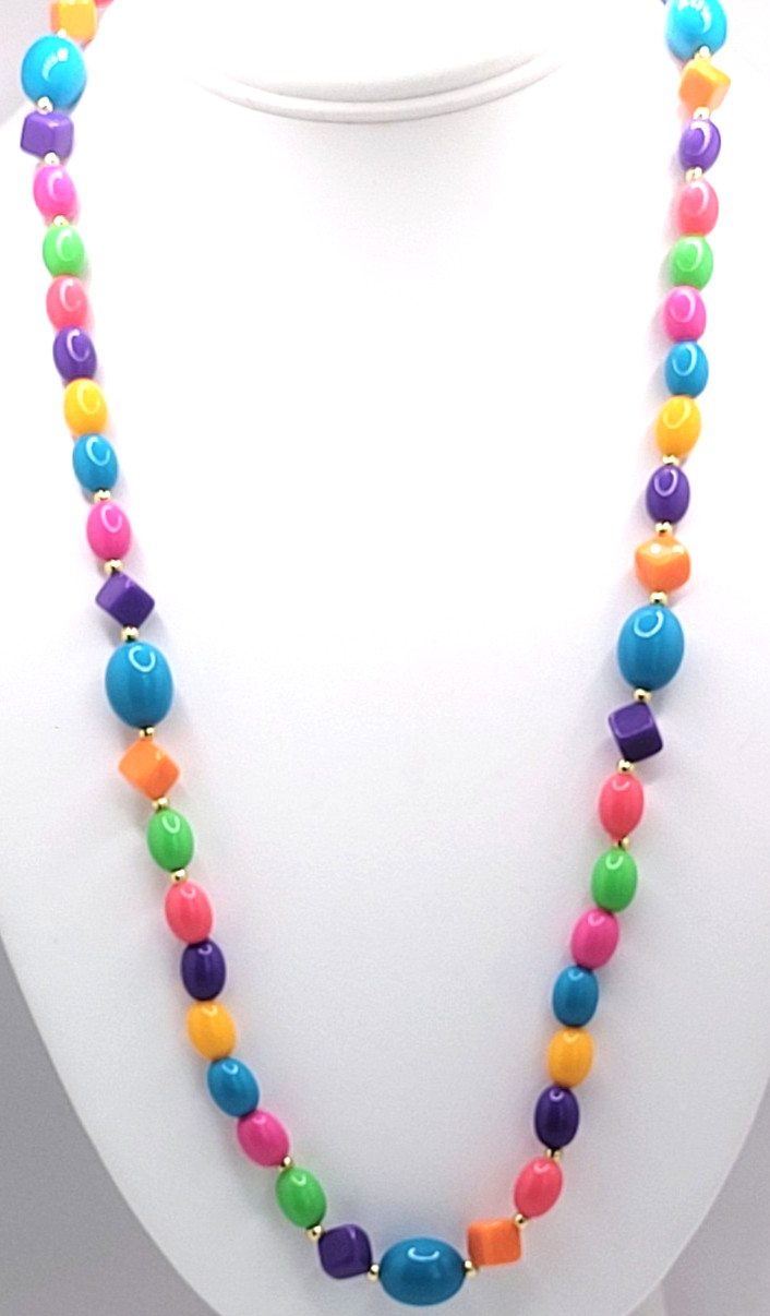 Vintage 1990s Rainbow toned Plastic Acrylic Bead Oval Square Graduated Unsigned