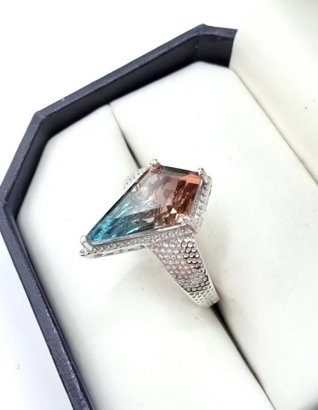 Unusual Sterling Silver Kite Cut Genuine AMETRINE Ring STS Sz7 Vintage Jewelry