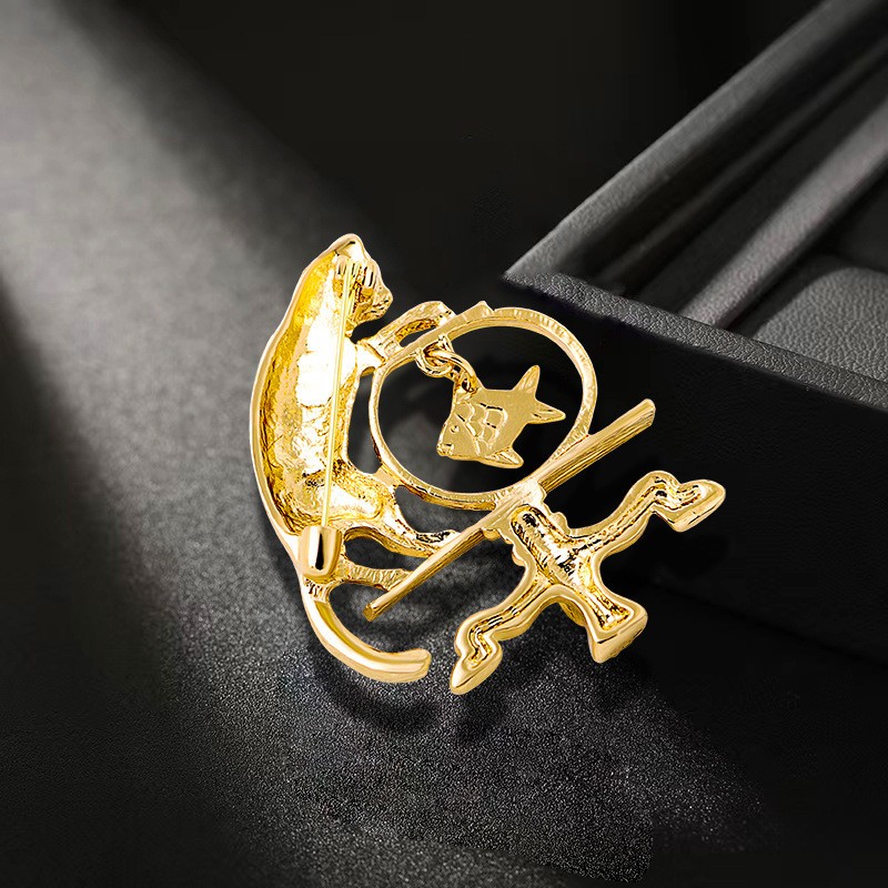 2Pcs Antique Jewelry Cat Vintage Fishing Brooch Personality Zinc Alloy US