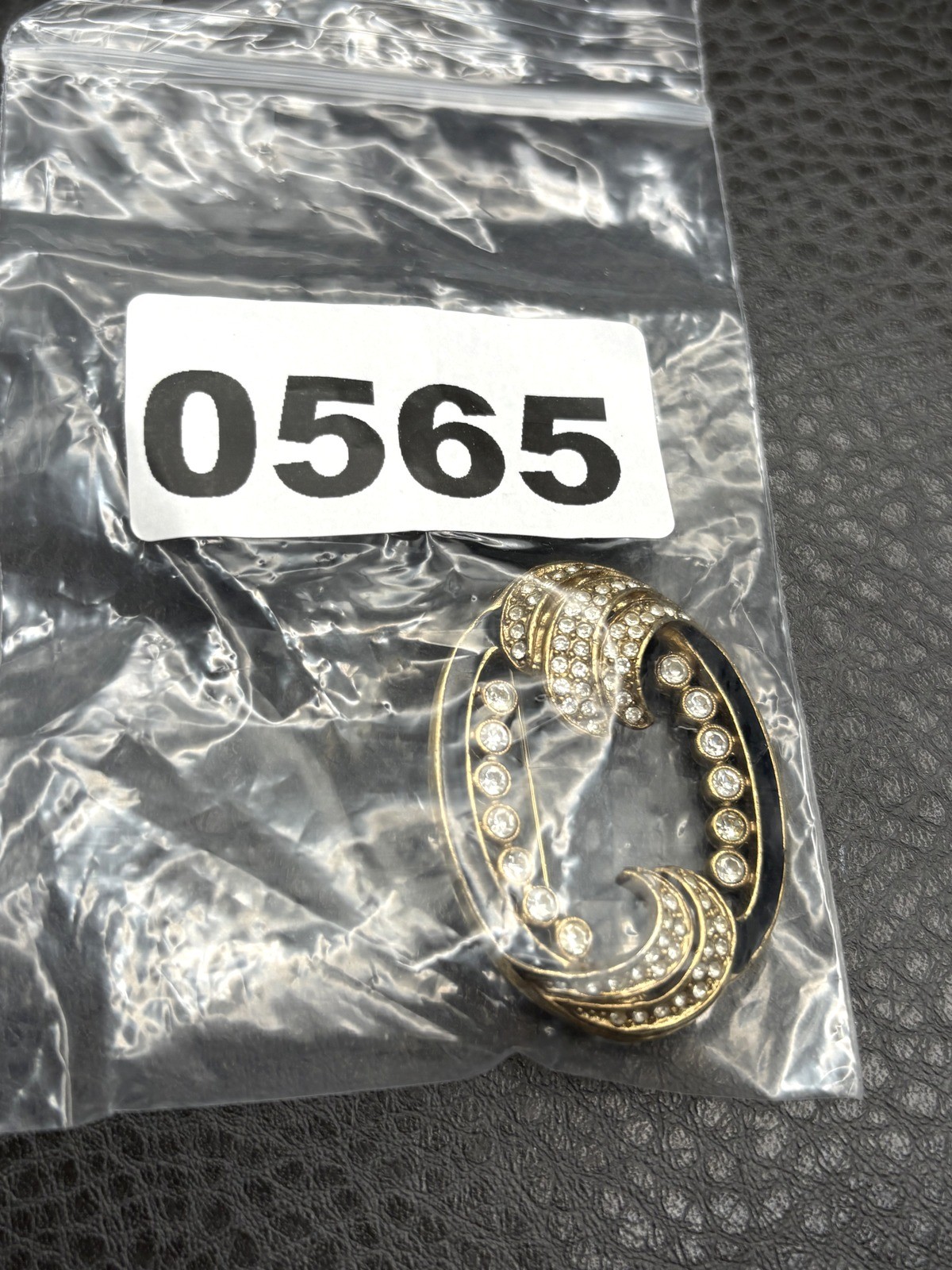 Vintage 1928 Brand Gold Tone Black Enamel Crystal Swirl Brooch Pin Deco Style