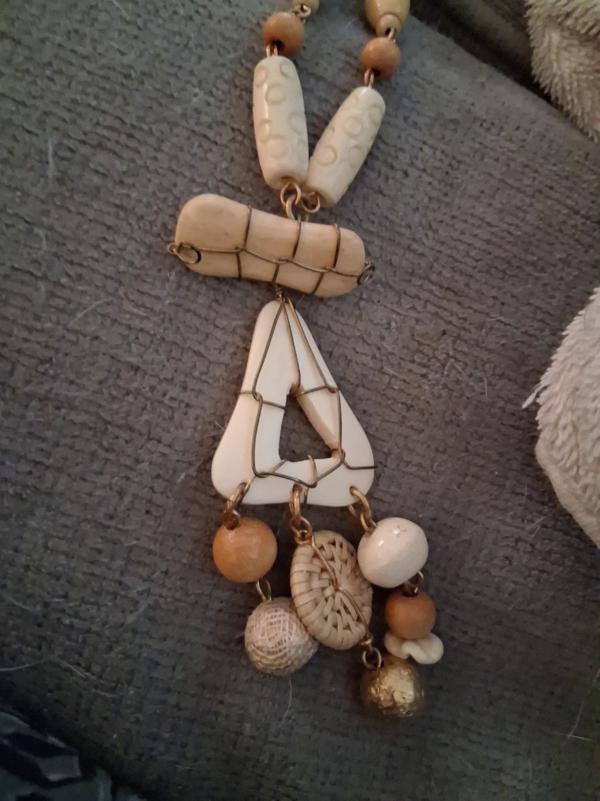 Original Vintage Designer MCM Bronze Bovine Coral Gemstone Bone Estate Necklace