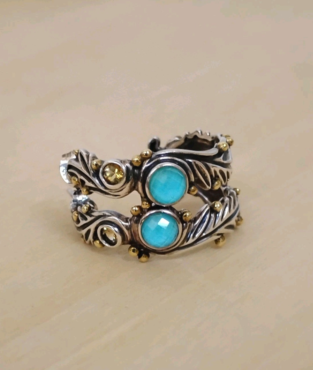 Rare Echo of the Dreamer Sterling Silver Bronze Turquoise Citrine Hoop Earrings