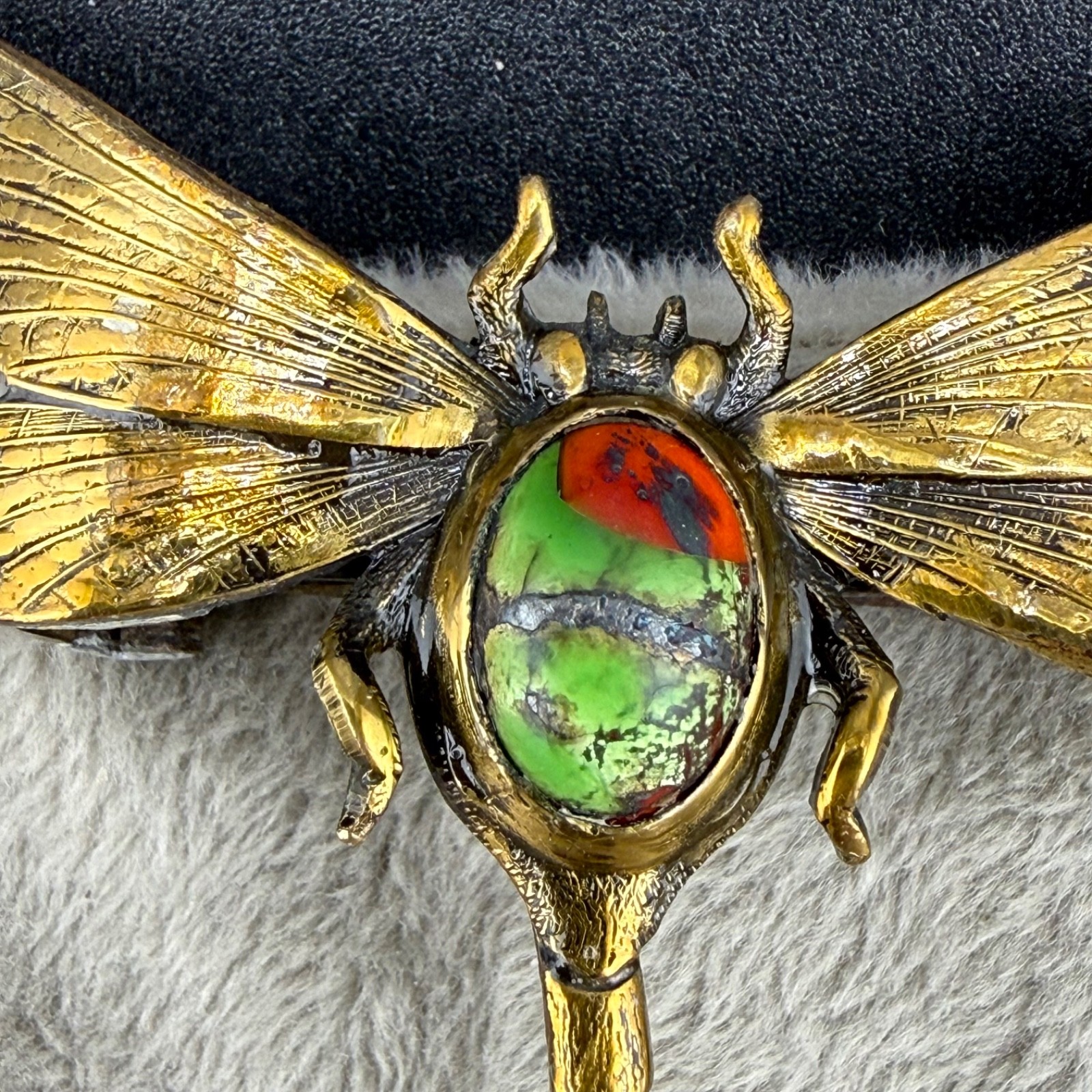 Vintage Dragonfly Brooch Gold Tone Insect Old