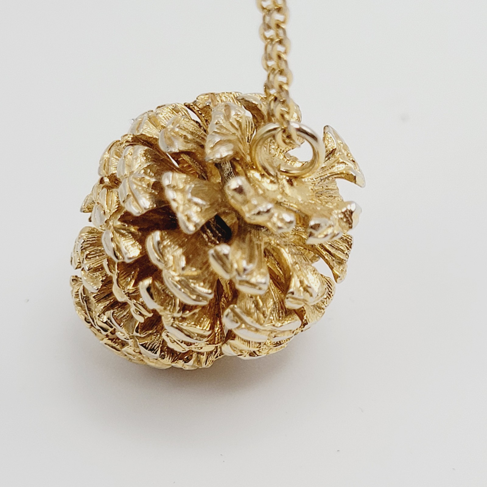 Pinecone Articulated Pendant w Chain Woodland Holiday Nature Gold Tone Necklace
