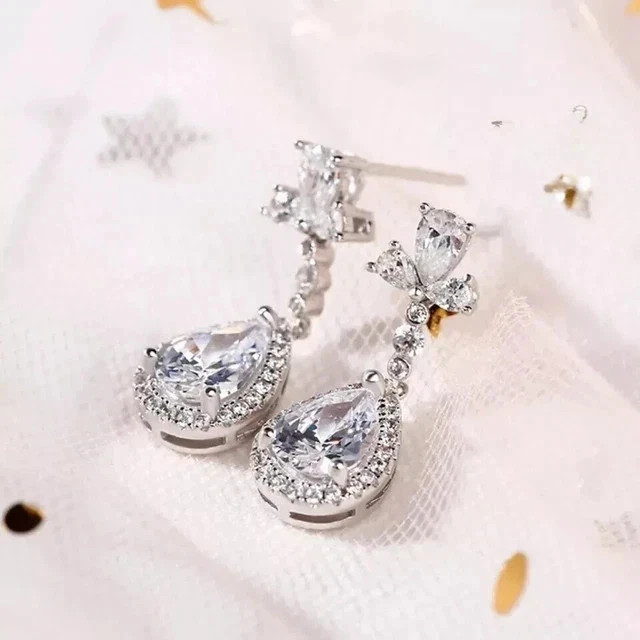 Art Deco Lab Created Diamond Drop/Dangle Antique Earring 14k White Gold Finish