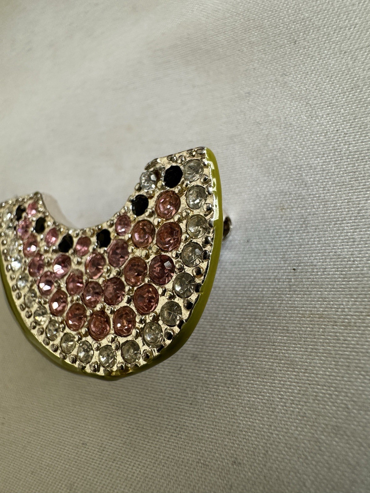 Monet Signed Vintage Enamel Rhinestone Watermelon Brooch Pin Silver Tone