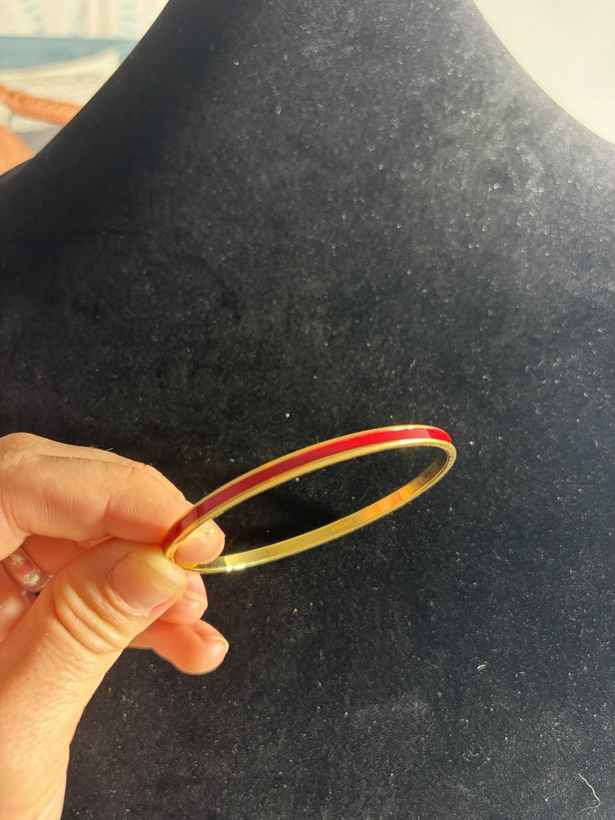 Vintage Monet Red Enamel Gold Tone Bangle Bracelet Slim Stackable Bracelet