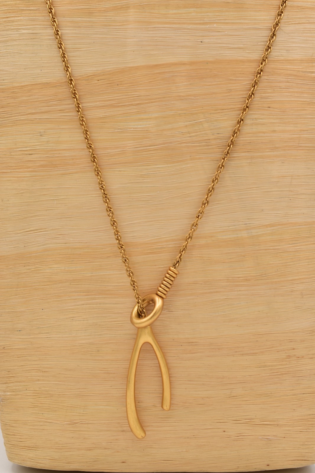 Madewell Wishbone Pendant Necklace Brushed Gold Minimalist Lucky Charm BinBE