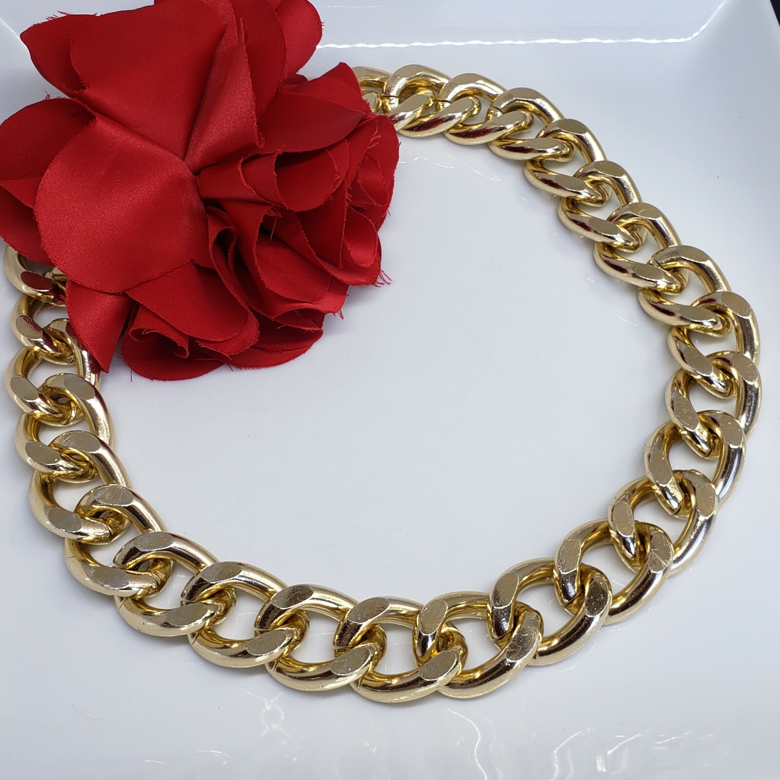 Trendy Gold Link Thick Choker Statement Necklace Chic Collar Runway Chain