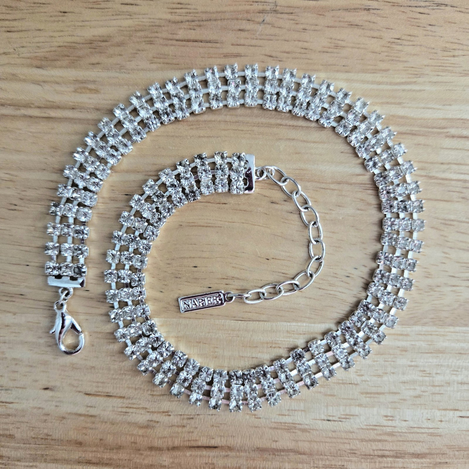 Napier Rhinestone Choker Necklace Silver Tone 13″